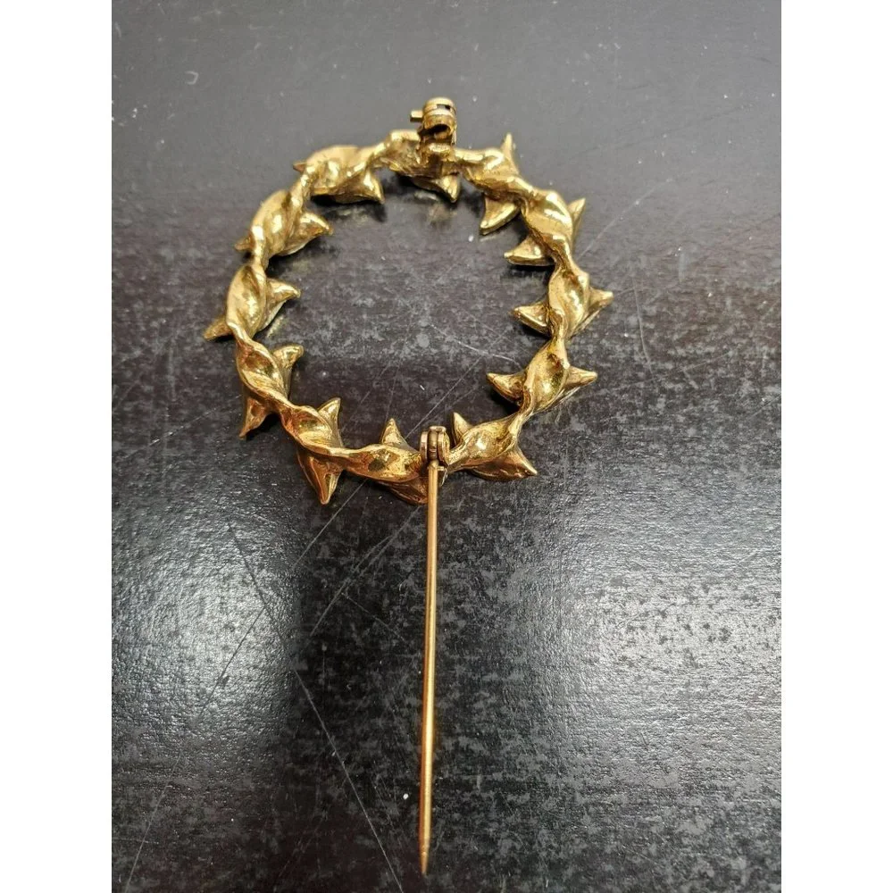 Vintage Gold Leaves with‎ stone in each leaf Brooch Pin Jewelry